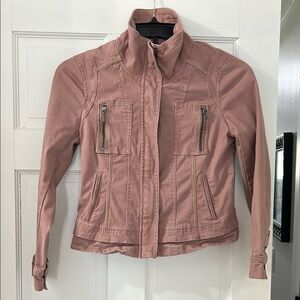 White House Black Market Pink Utility Jacket with Stand-Up Collar